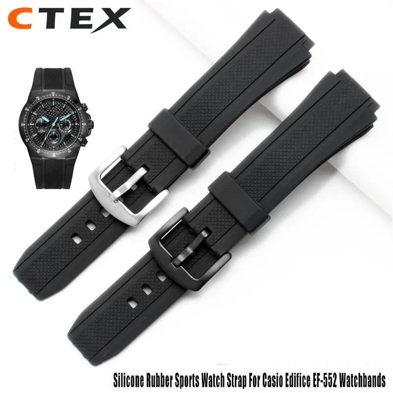 

25*20mm Black Silicone Rubber Sports Watch Strap For Casio Edifice EF-552 Watchbands EF-552D-1A Men's Bracelet Stainless Buckle