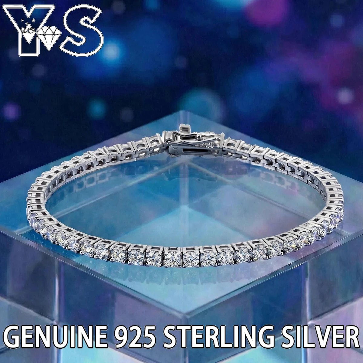 

S925 Sterling Silver Tennis Bracelet High Carbon Zirconia Sparkle Round Cut Unisex Luxury Anniversary Wedding Gift