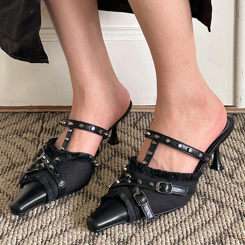 Female Shoes For Thin High Heels Pointed Toe Elegant Ladies Sandals Slingbacks Slides Fashion 2024 Footwear Black Women Pumps