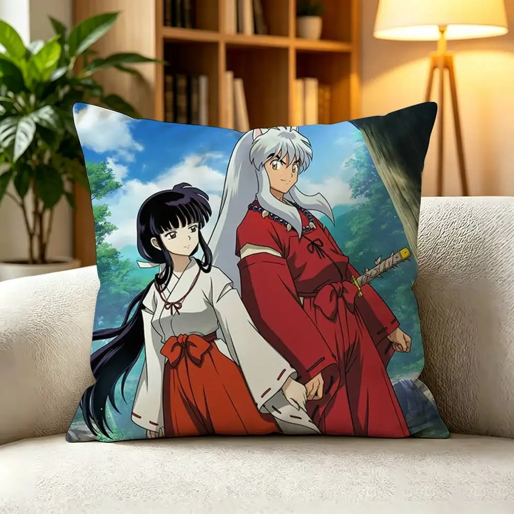 K-Kikyo Inuyasha Sengoku Fantasy Anime  Square Double-Sided printed Pillow Case Bedroom Bedside Pillow Sofa Cushion Cover