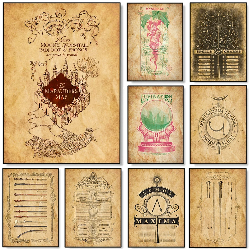 Póster de tabla mágica del mundo mágico Vintage, varitas de adivinación, escuela de magia, pintura en lienzo, arte de pared, decoración del hogar del dormitorio de la Academia oscura