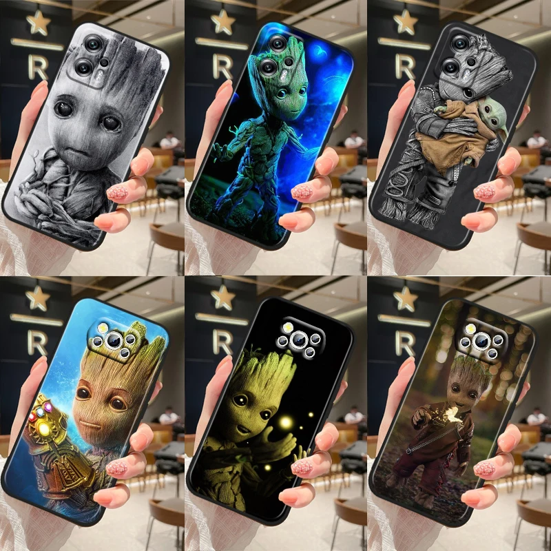 Hero Marvel Cool Groot For Xiaomi Poco M5 M4 X4 X3 F3 GT NFC M3 C3 M2 F2 F1 X2 Pro Silicone Black Phone Case