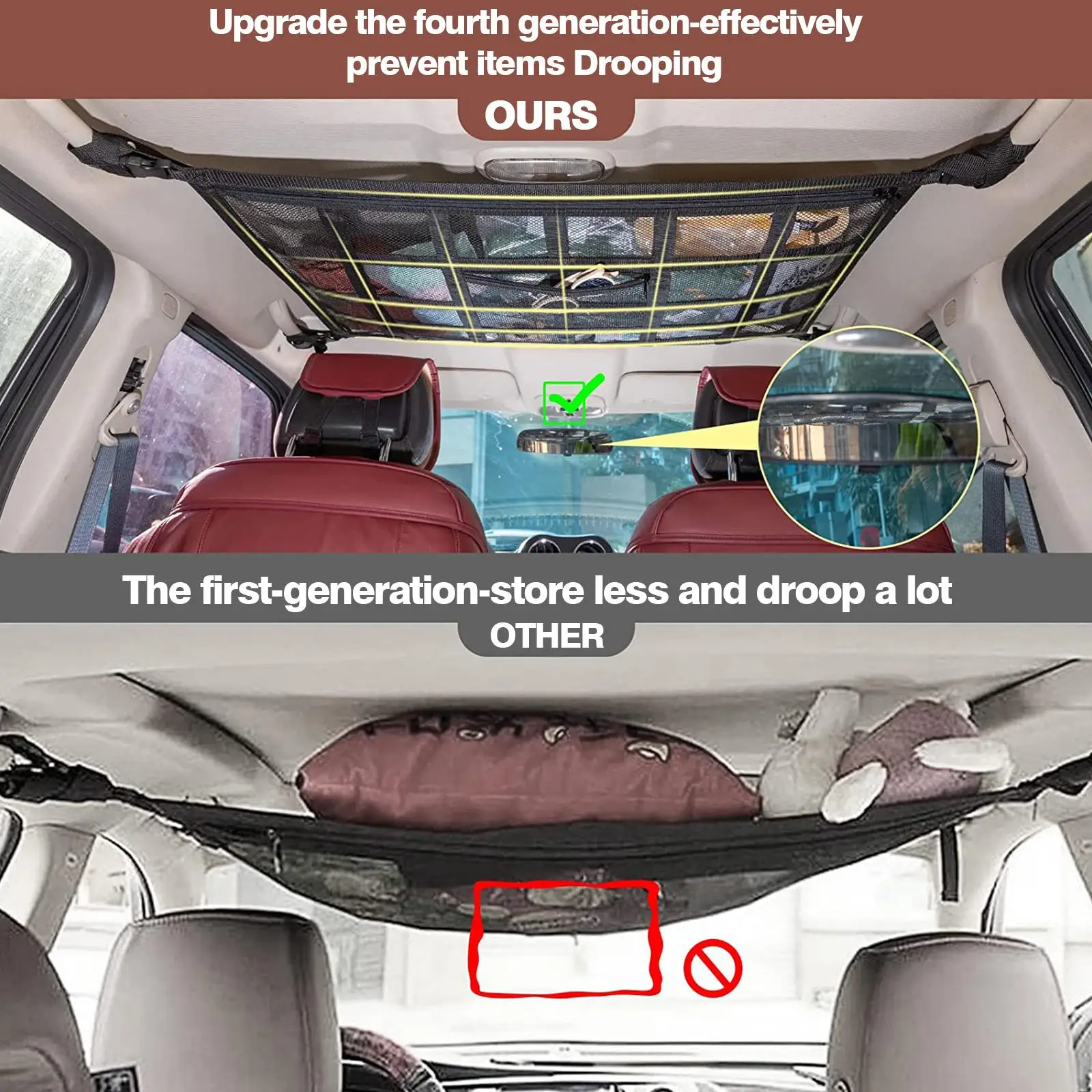 Car Roof Storage Organizer Automotive Ceiling Cargo Accessories Car Net Tent Roof Pocket Bag Mesh Camping Storage Z2K8