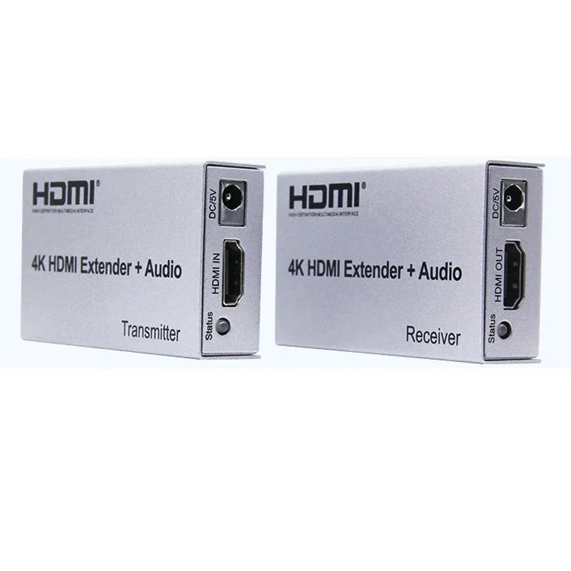 4K HDMI Extender 100m with Audio Extract Video Transmitter Receiver Over CAT6 RJ45 Ethernet Cable for Laptop PC To TV Projector