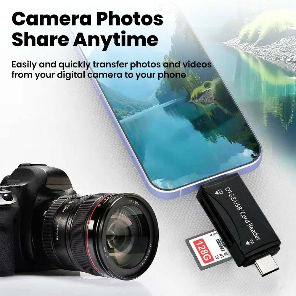 2-in-1 Multifunction USB TYPE-C Card Reader External Storage Black Stretch for Memory Stick USB 2.0 Mini SD TF Card Reader