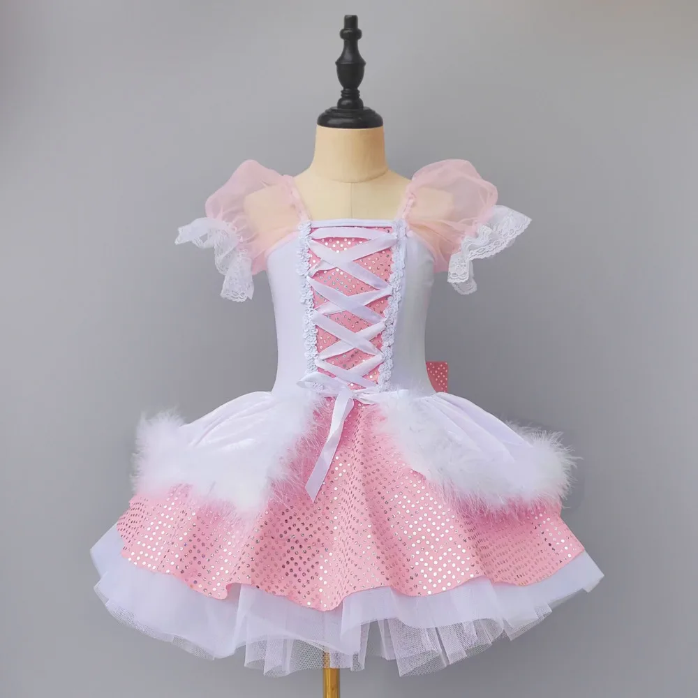 costume professionale da balletto rosa con tutù romantico fiori Performance Girl coniglio Bambino a pois Ballerina gonna in rete glitterata