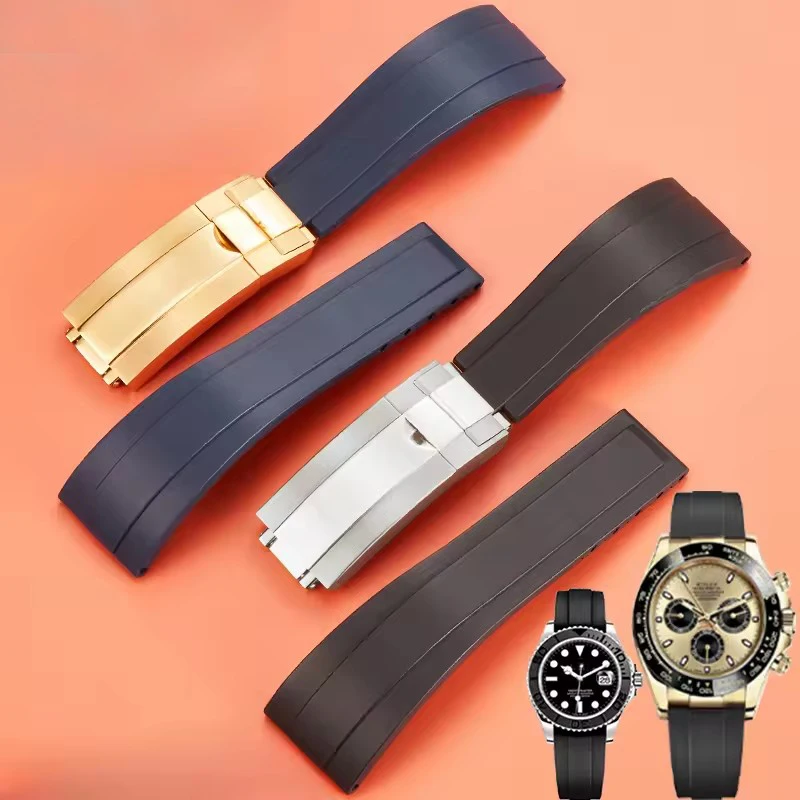 20mm Rubber Silicone Watchbands for Rolex DAYTONA SUBMARINER GMT Yacht-Master Strap Diving Bracelet 9×16mm Folding Buckle