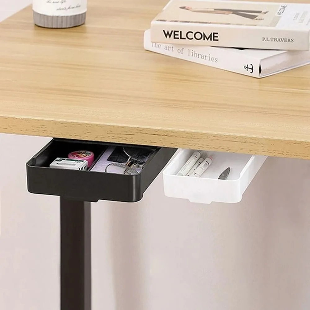 1pc Self-Adhesive Table Shelf Storage Box Multifunction Large Capacity Under Desk Drawer Space-saving Hidden Drawer