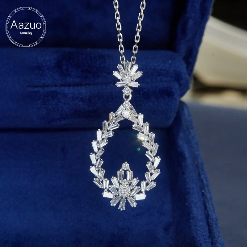 Aazuo 고품질 주얼리 세트, 18K 오리지널 화이트 골드 리얼 다이아몬드, 0.85ct 목걸이, 여성 웨딩 링크 체인, Au750 선물