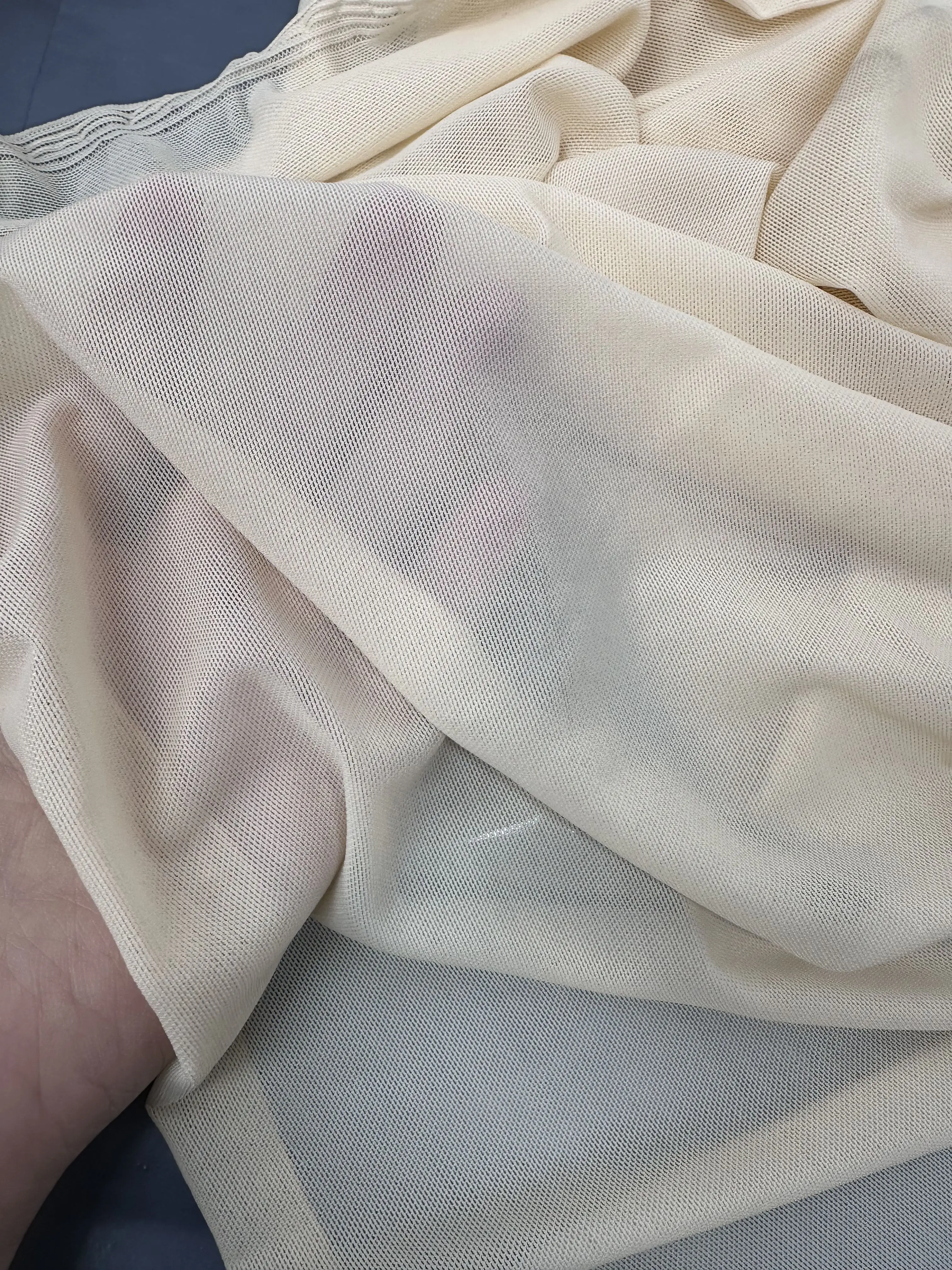 High Elastic Close-Fitting Tight Skin Color Blue Dancing Dress Fabric Mesh Soft Spandex Net Fabric