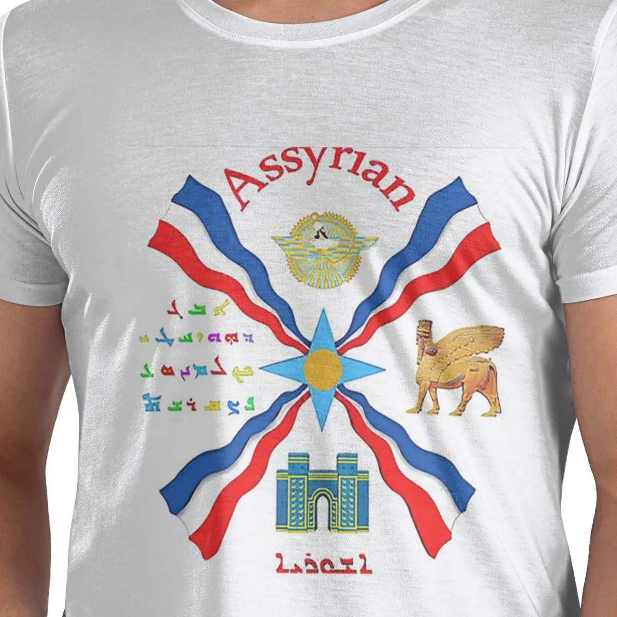 

Luxury Assyrian Suryoyo Flag 100% Cotton T-Shirt Men's Oversized T Shirts Men O-Neck Short Sleeve S-6XL
