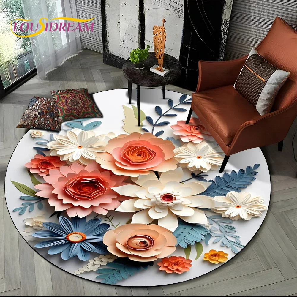 

Whimsical Floral Round Rug with Daisy, Rose & Sunflower Print – Soft Non-Slip Floor Mat for Living Room, Bedroom & Kids’ Spaces