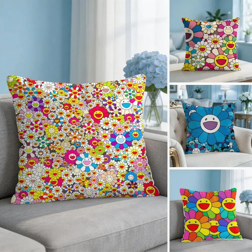 Pop Aesthetics T-Takashi-M-Murakami Cushion Cover Soft Short Plush Throw Pillow Cover Hidden Zipper Cutecore Sofa Home Decor