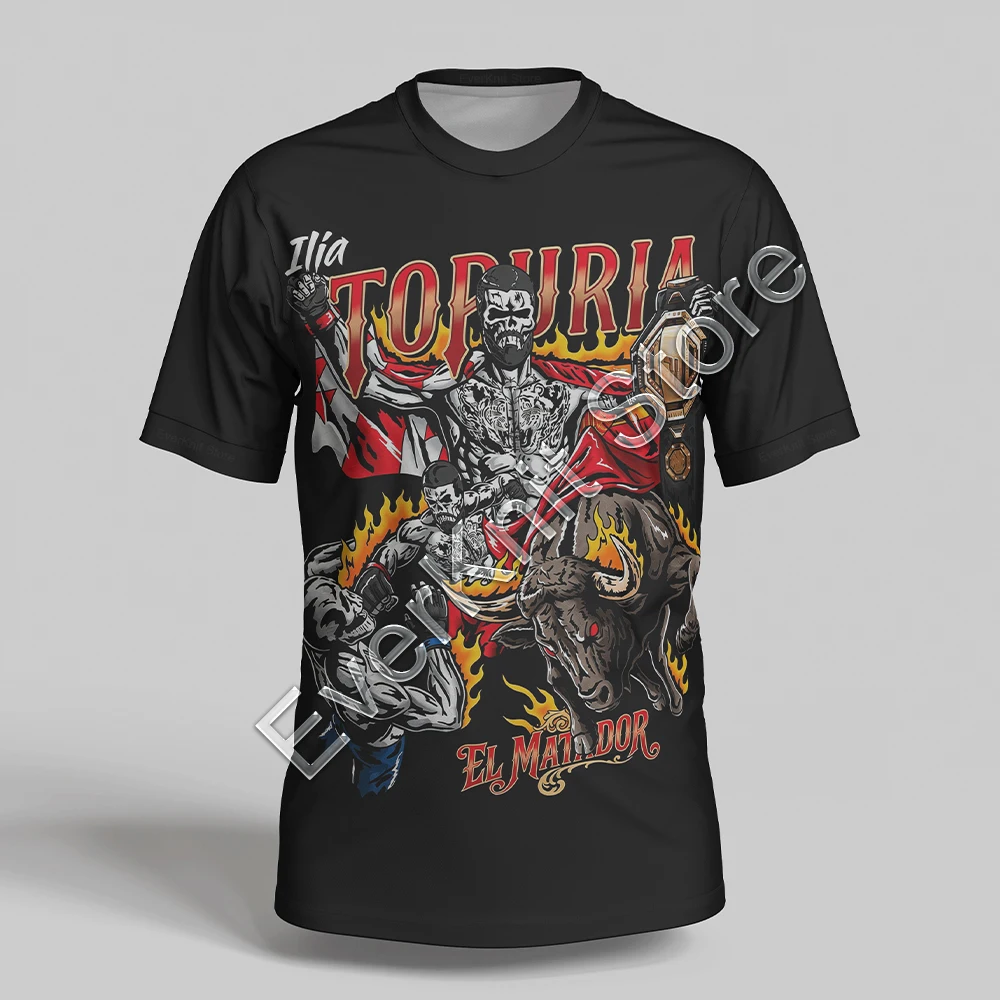 2026 Men's Black Ilia Topuria El Matador T-Shirt 3D Print Outdoor Sports Quick Drying Short Sleeve Tee Casual Plus Size T-Shirt