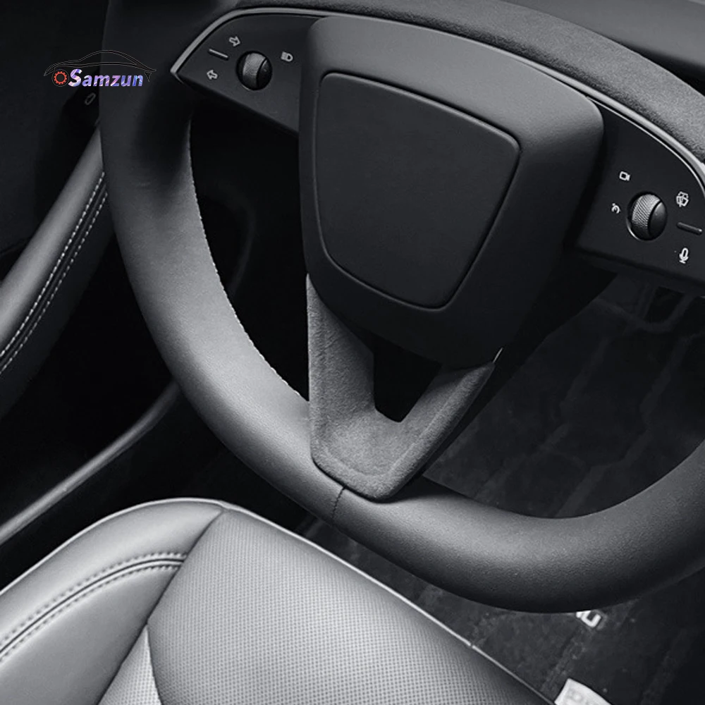 For Tesla Model 3 Highland 2024 Car Steering Wheel Panel Patch Sticker Alcantara Styling Center Protector Suede Trim Accessories