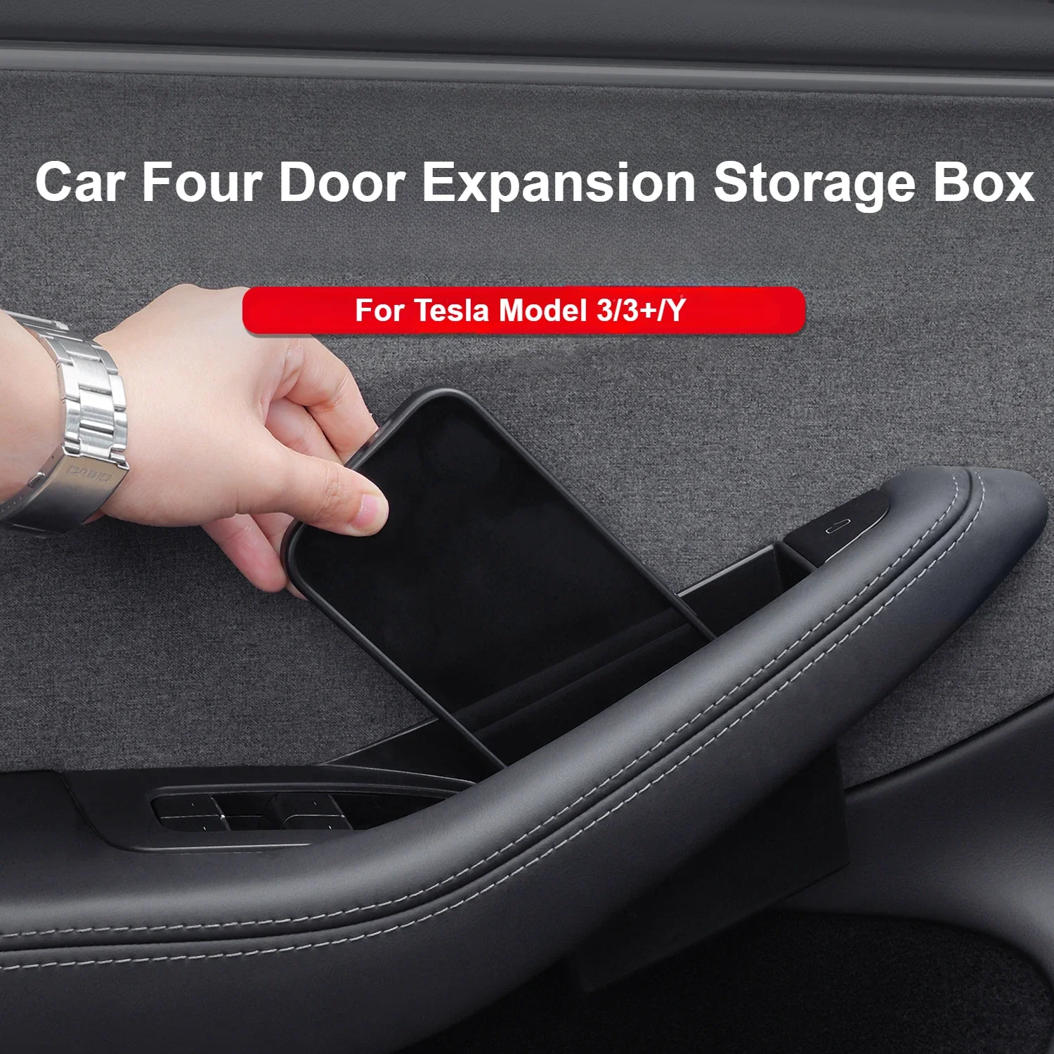 Car Door Storage Box For Tesla Model 3 Y 3+ Highland 2024 Four-door Inner Handle Key Card Phone Glasses Organizer Accessories