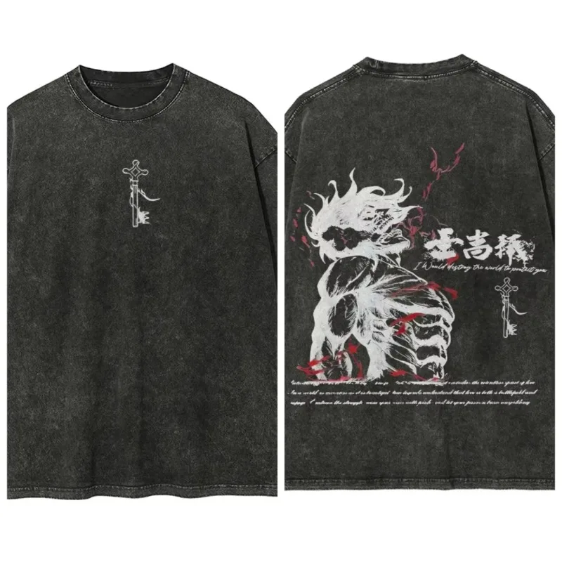 هجوم على تيتان 2026 AOT تي شيرت مطبوع ملابس الصيف غير رسمية الرجال ملابس الشارع تي شيرت رجالي غسلها والقديم مريحة البوب #4