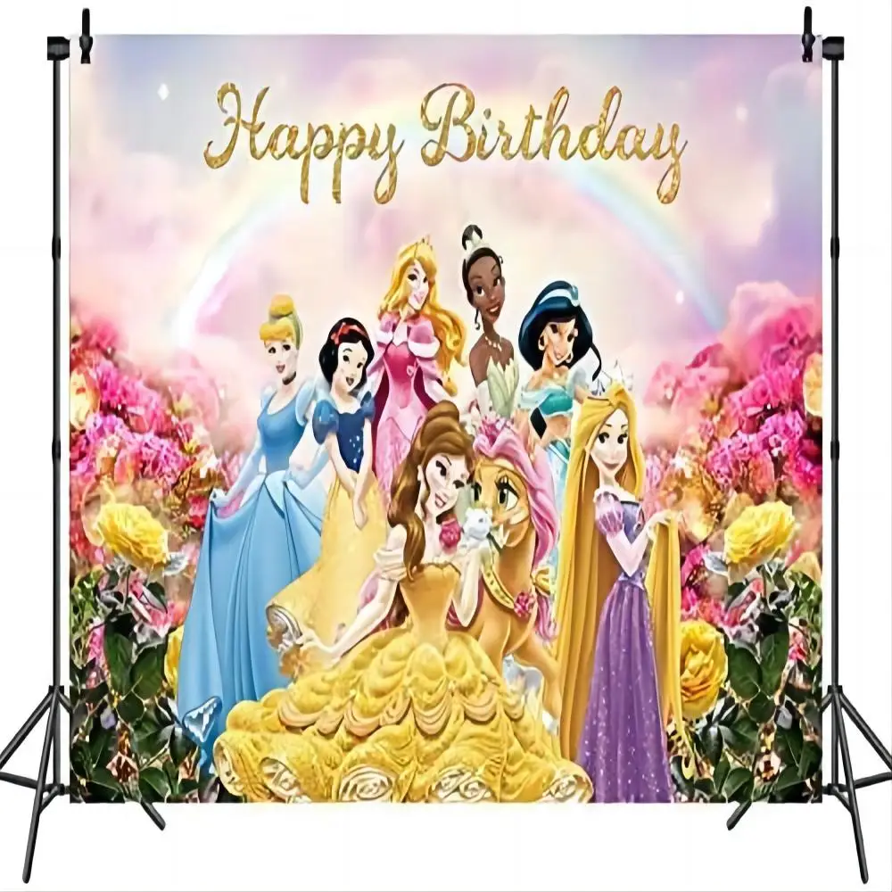 Princess Themed Backdrop Colorful Princess for Girl Photography Background Baby Shower Princess Birthday Background (5X3FT)