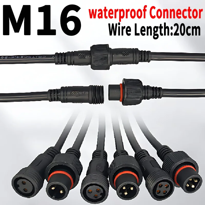 5/20Pcs M16 Waterproof 2 3 4 5 Pin IP65 Cable Wire Plug for LED Strips Male and Female Jack 22mm nut Connector 20CM OD 6mm