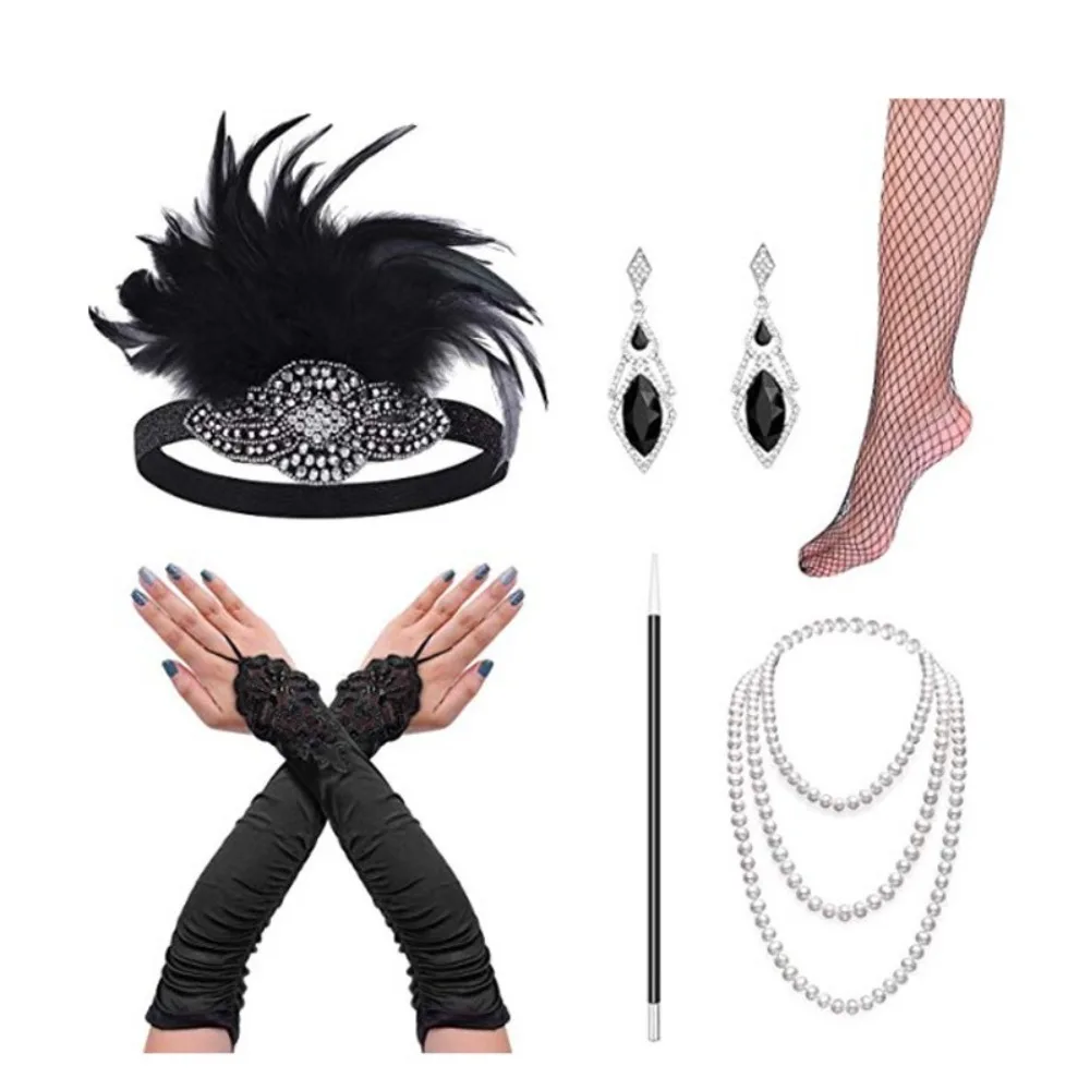 1920 accessori per capelli Cosplay Vintage Charleston Costume Gatsby Party Feather Headpiece Hair Band Flapper Hair Feather Headband