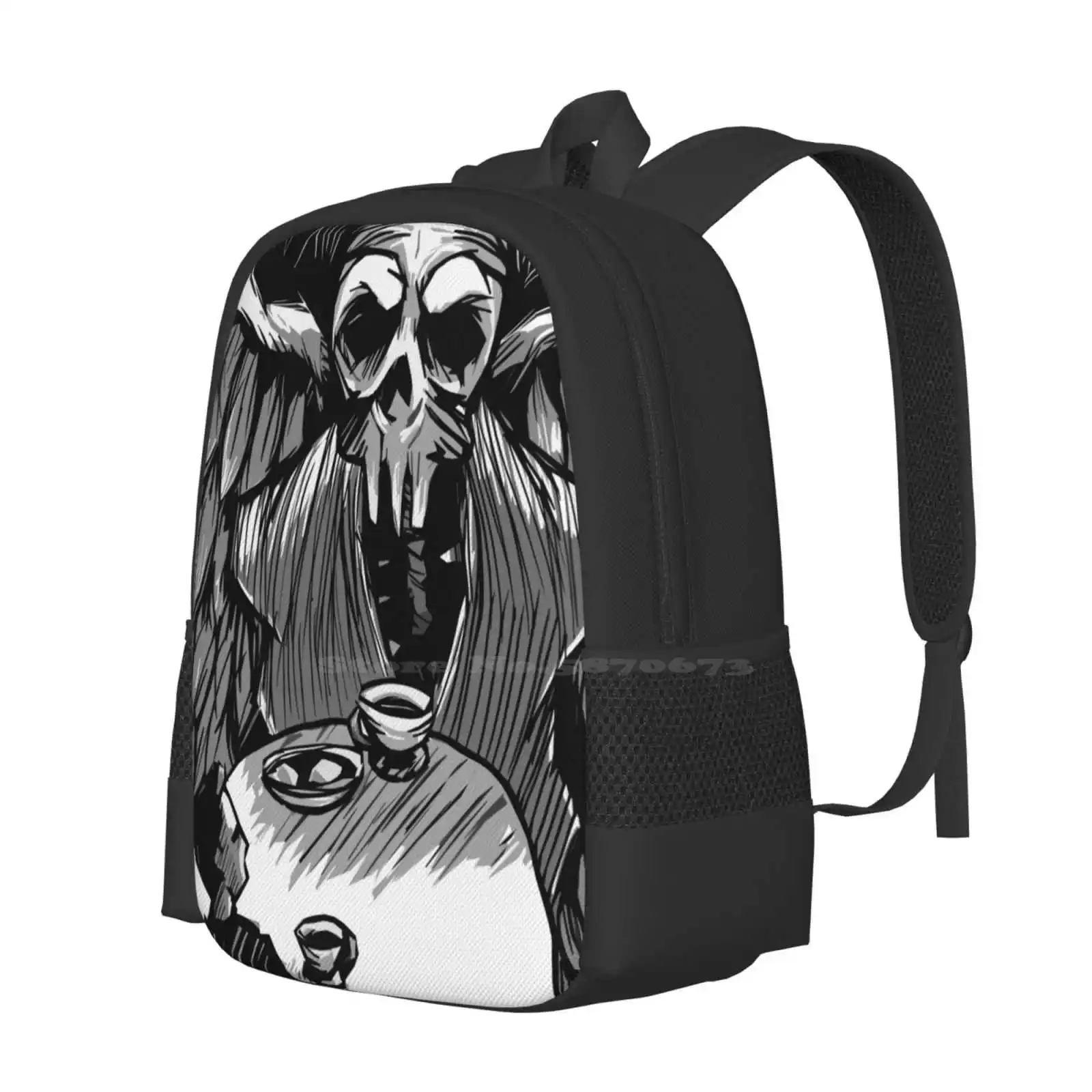 Dark Contemplation Hot Sale Schoolbag Backpack Fashion Bags Skull Grim Reaper Tea Time Black And White Skeleton