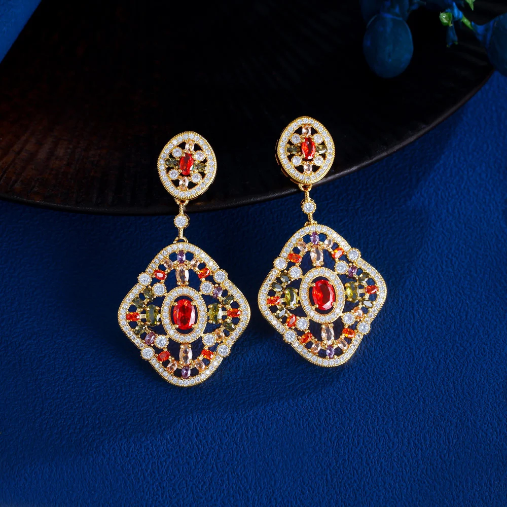 ThreeGraces Luxury Shiny Multicolor Zirconia Long Dangle Earrings for Women Dubai Elegant Bridal Wedding Party Jewelry E1929