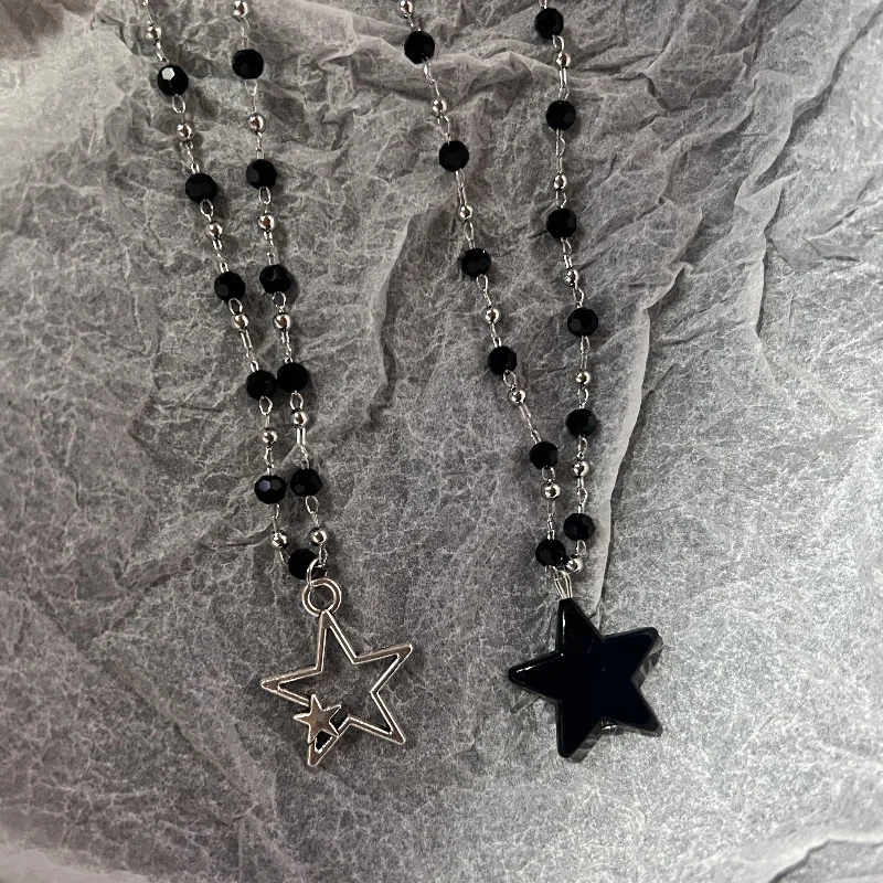 Gothic Y2K Star Cross Pendant Black Beaded Chain Necklace For Women Love Short Choker Charms EMO Jewelry Accessories