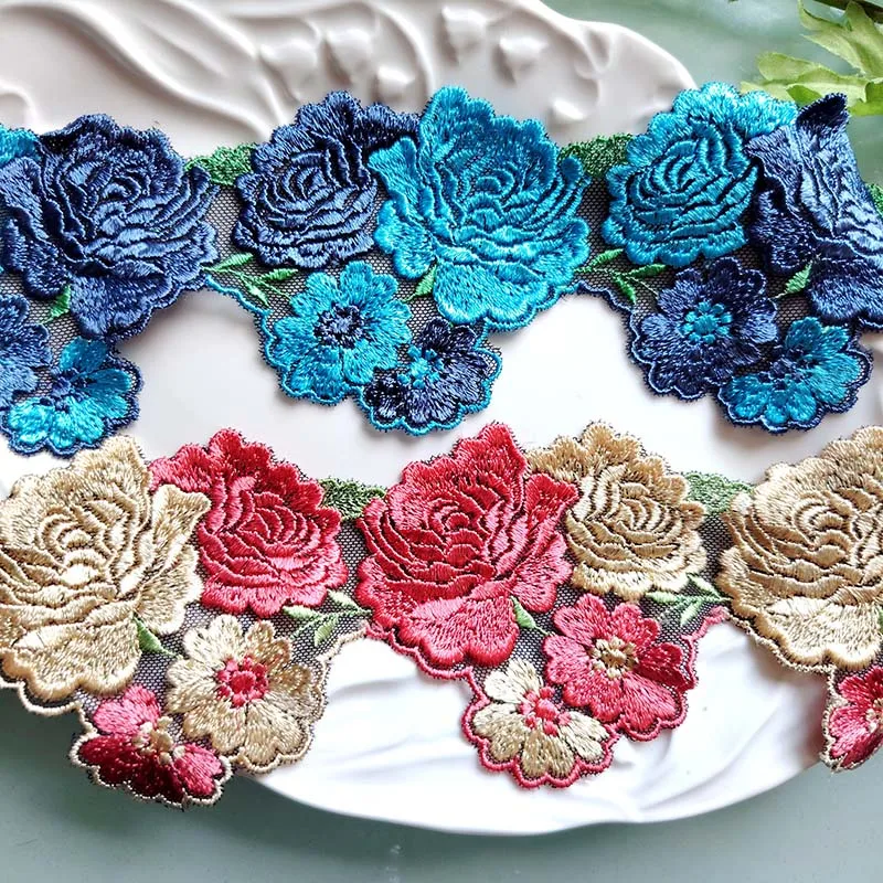 20Yards Luxury Stylish Floral Lace Trim Blue Red Lace Fabric DIY Lingeries Bra Panties Dress Sewing Accessories