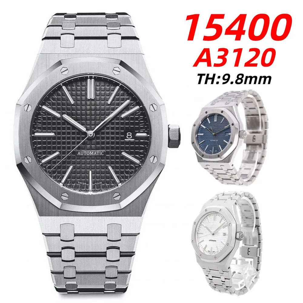 41 مللي متر الرجال اليابان حركة الفولاذ المقاوم للصدأ ساعة مصمم شعار العلامة التجارية الفاخرة مقاوم للماء التلقائي 15400 ساعات المعصم الميكانيكية