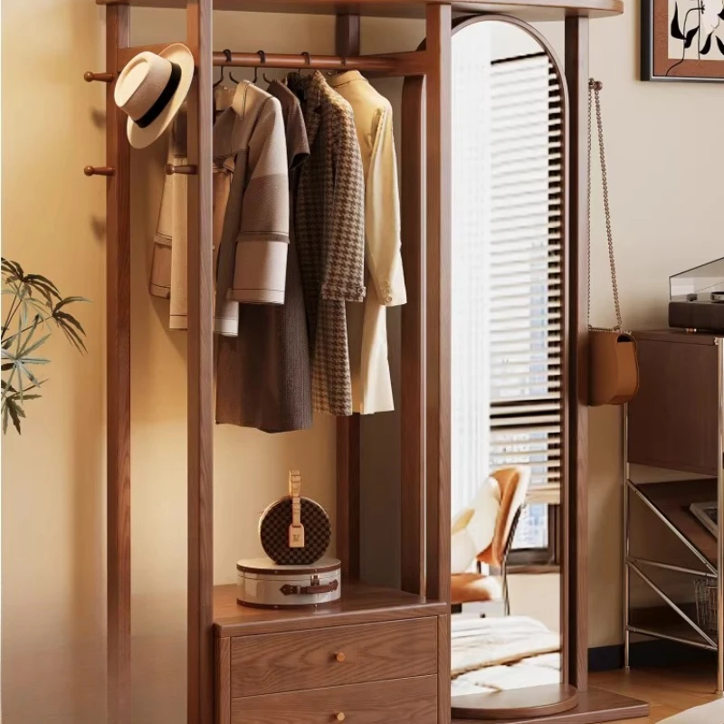 

wood hanger rotating full-length mirror integrated floor full-length mirror bedroom multi-functional coat rack storage rack