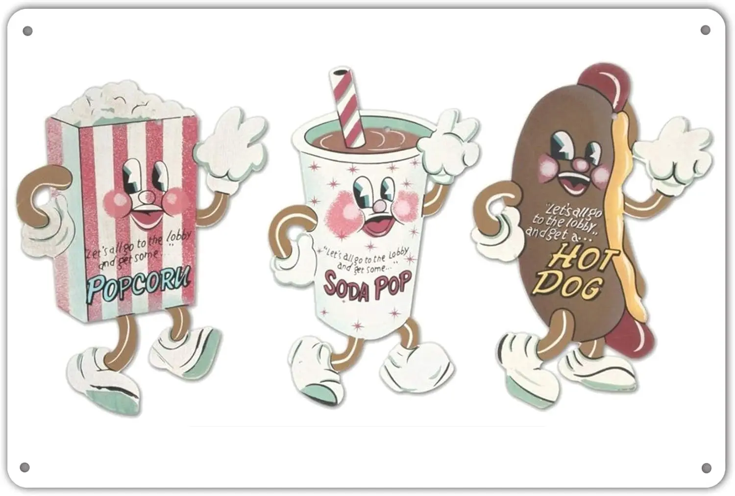 Shop Garage Rustic Plate Dancing Snacks- Hot Dog, Soda Pop, Popcorn Retro Metal Signs  Personalized Wall Decor Room Tin Sign-alu