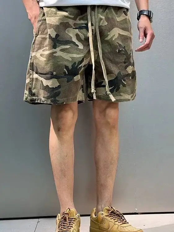 Casual Camouflage Cotton Shorts Men's Summer Loose Fit Three-quarter Length Workwear Style Mid-low Waist American Style