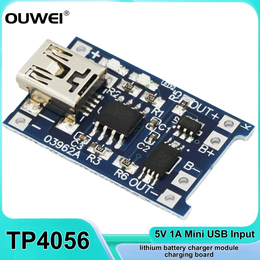 TP4056 5V 1A Mini USB Input Interface 18650 Lithium Battery Charging Board Charger Module with Protection Dual Functions