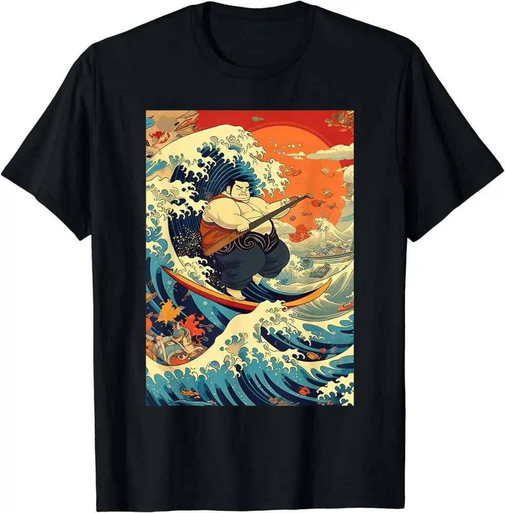 

Funny Surfing Sumo Wrestler On Kanagawa Wave Design Tee Shirt Unisex T-shirts For Men Women Summer Tees Cotton Luxury Brand