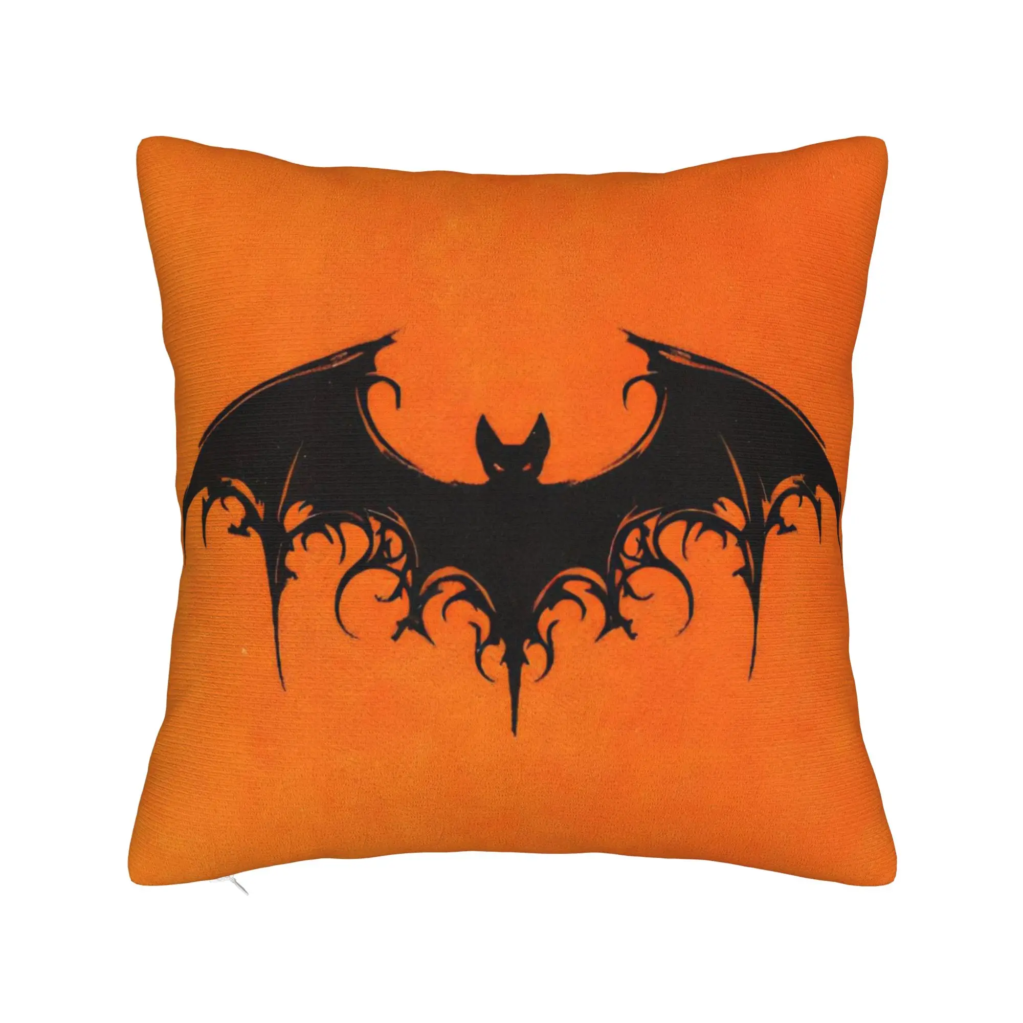 Halloween Orange Bats Spooky 90s Square Pillowcases Polyester Sofa  Cushion Case Cool Decorative Throw Pillow Case 40*40