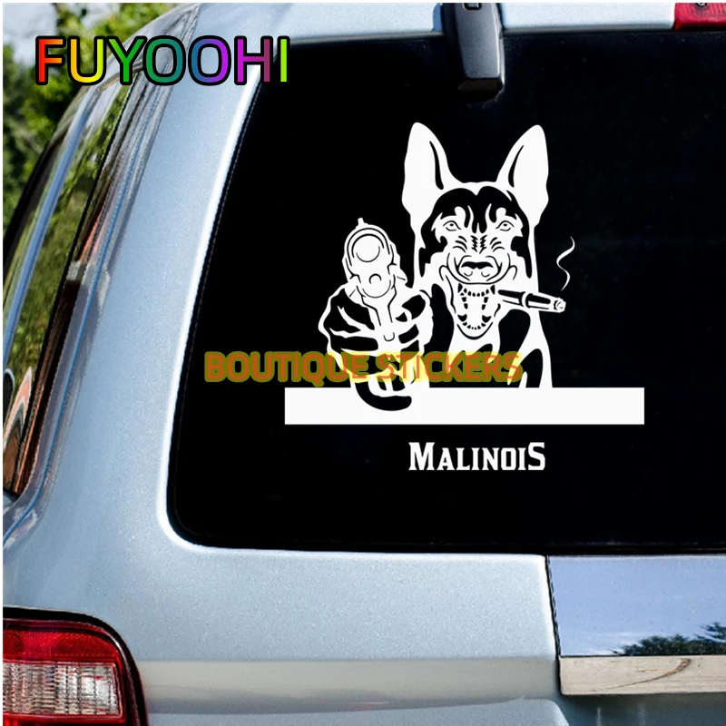 FUYOOHI Accessories Decal Gangster Belgian Shepherd Malinois Alaskan Dog with Gun Vinyl Car Stickers and Decals