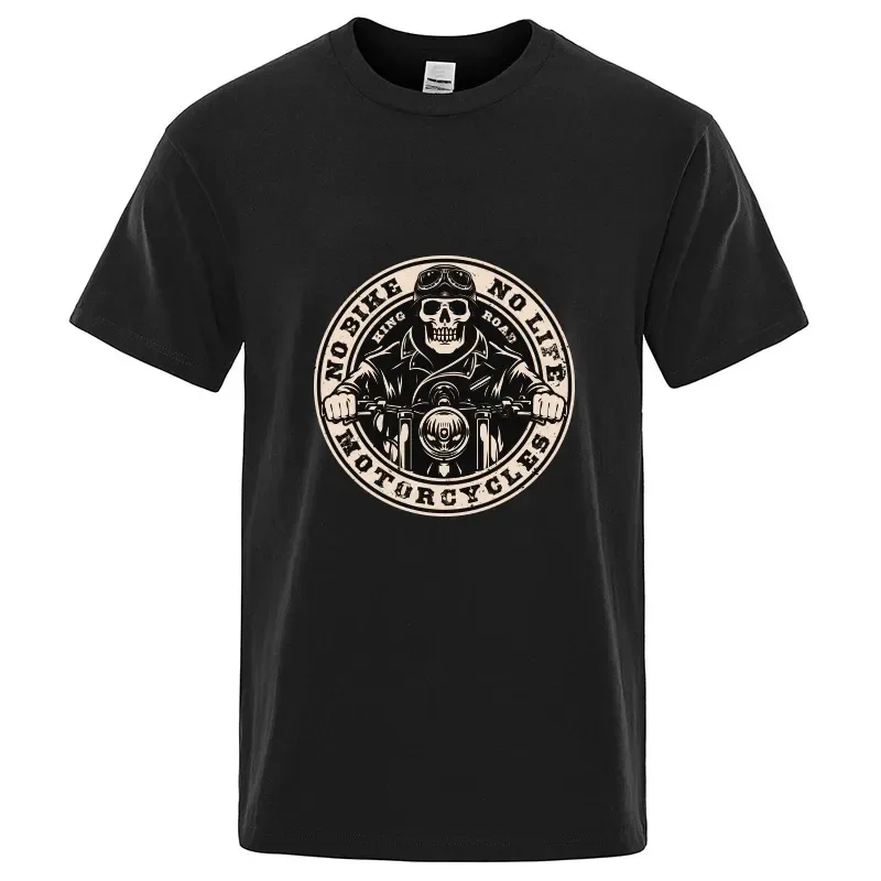 

Short Sleeve Cotton T-shirt Motorcycle Addict Piston Skull T Shirt Men's Hip Hop Shirt Cool Tees Harajuku Streetwear Fashion