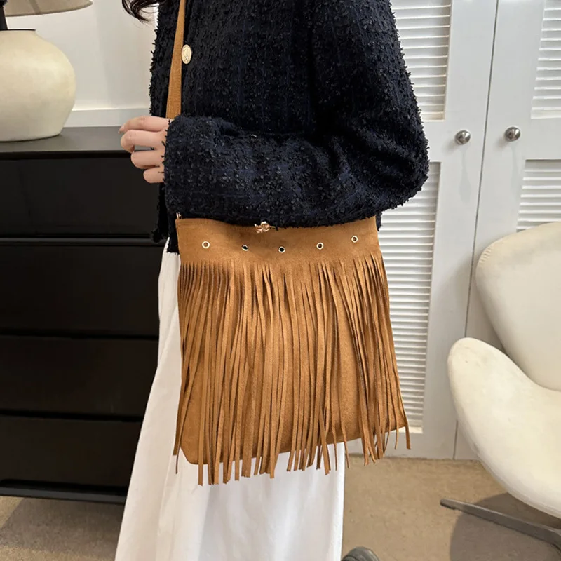 New Style Casual Tassel Crossbody Bags For Women, Large Capacity Shoulder Bag Designer Handbags For Ladies Daily Used