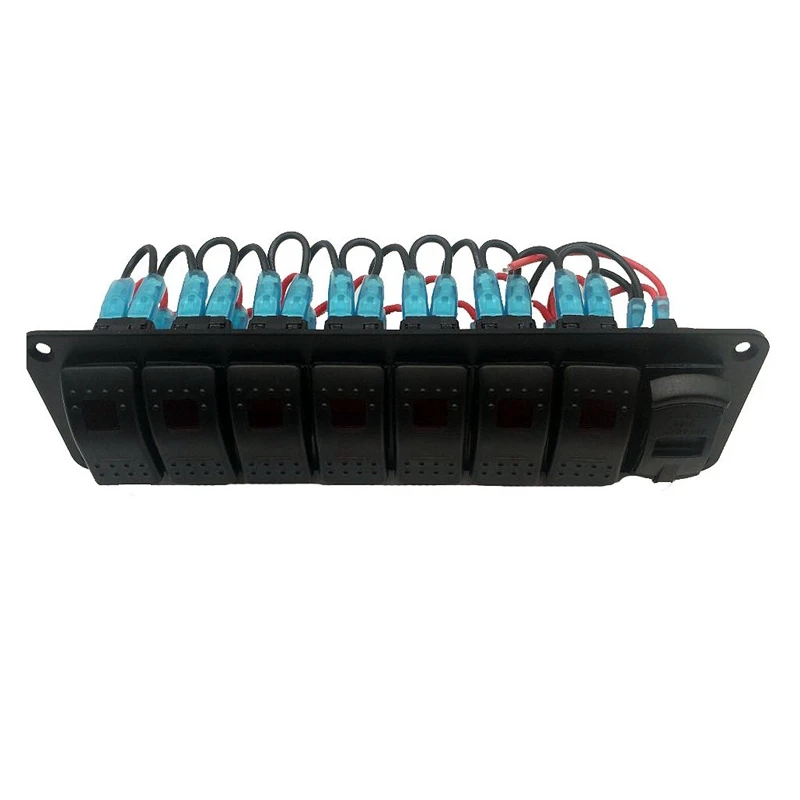 Car Waterproof Marine Boat Rocker Switch Panel 8 Gang 12V/24V Circuit Breaker Dual USB Slots Light Button-Boom