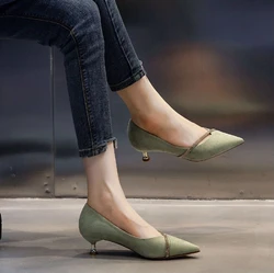 Low Heel Elegant Stilito Normal Leather Casual Shoes for Woman 2024 Women's Summer Footwear Pointed Toe Fashion on Offer Sale