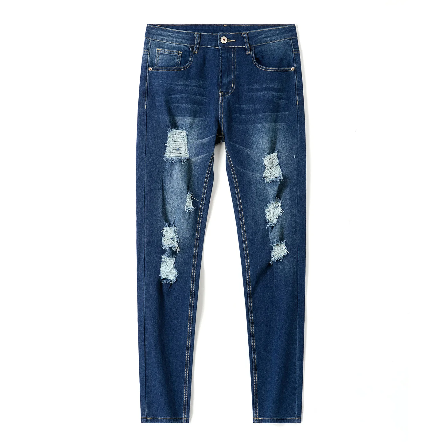 Mens Jeans Man Pants Distressed Slim Fit Blue Stretch Casual Tapered Leg Denim Trousers For Fashion Streetwear