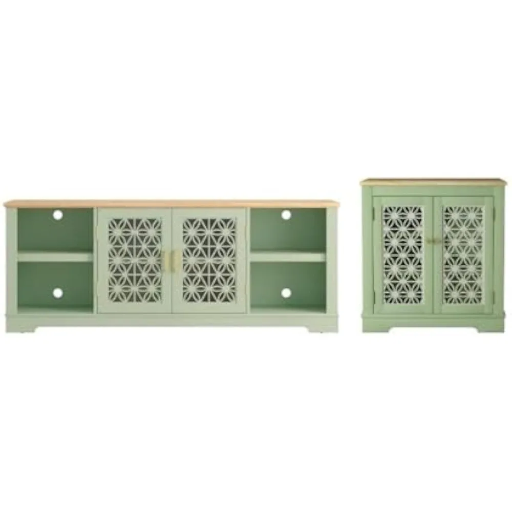 

2-Piece Set of 70 TV Stand and 30" Storage Sideboard Cabinet - Green