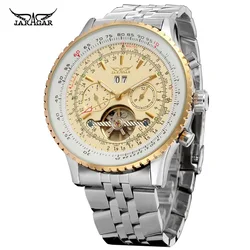 JARAGAR 034 Fashion Men's Automatic Mechanical Watch Tourbillon Stainless Steel Strap Luminous Calendar Week Business Wristwatch