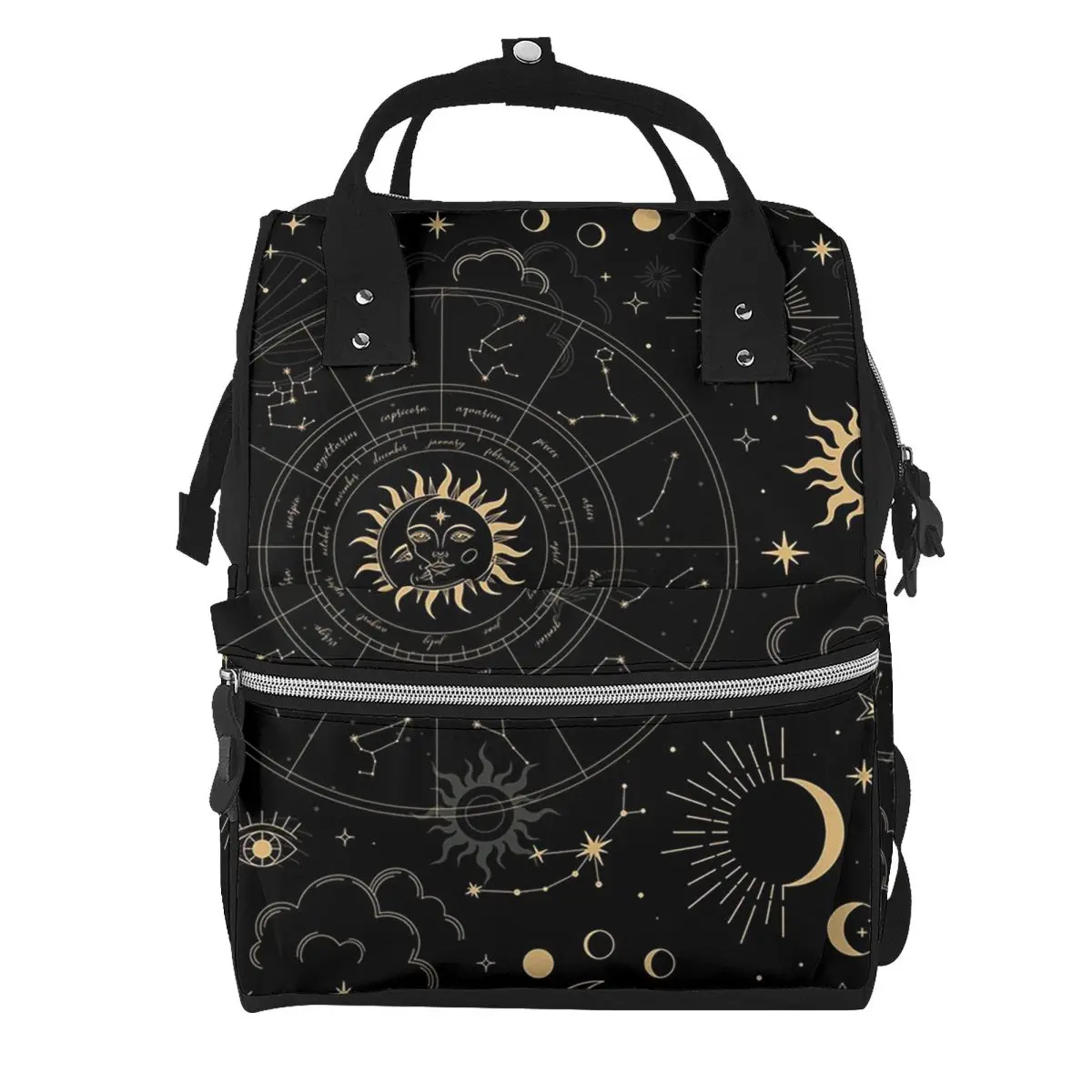 Night Sky Golden Celestial Stars Zodiac Constellations Student Backpack School Bag Daypack for Men Women Bookbag Shoulder Bags