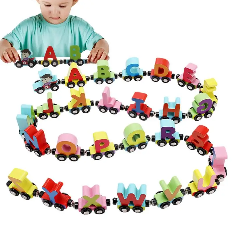 Wooden Alphabet Train Toys Magnetic Cartoon Number Toys Colorful Number Train Set Cute Railway Set For Kindergarten Nursery