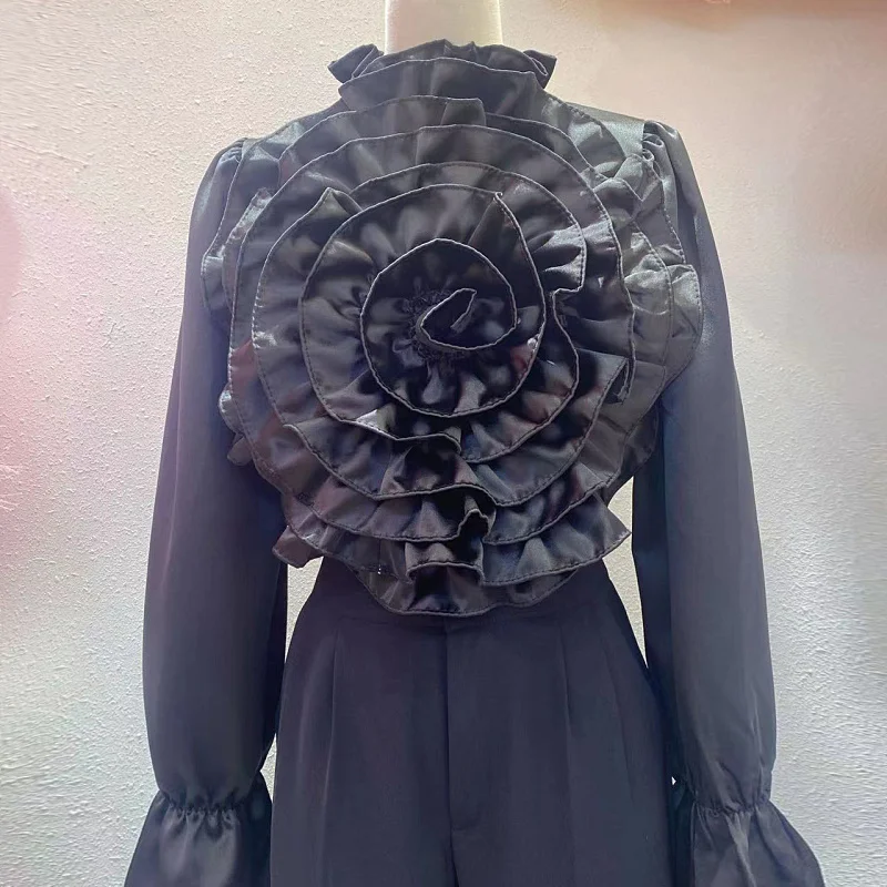 Imagem -03 - Camisa de Flor Tridimensional Feminina Top de Seda Luxuoso Feminino Monocromático Combina com Tudo Socialite Avançado Primavera Nova Moda 2023