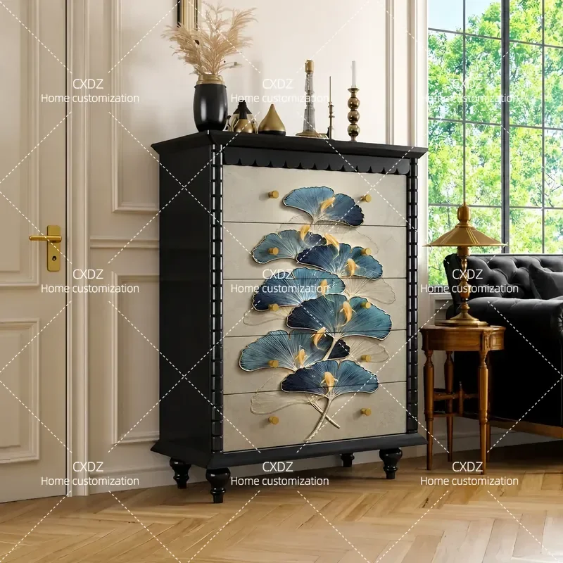 French Light Luxury Solid Wood Chest of Drawers Side Cabinet Customizable Storage for Living Room Bedroom Entrance Aisle
