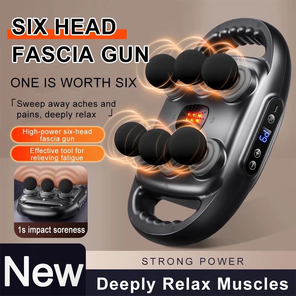 

Fascia Six-head Muscle Relaxation Massage Gun Professional Grade Wireless Waist Back Masajeador Deep High Frequency Vibration