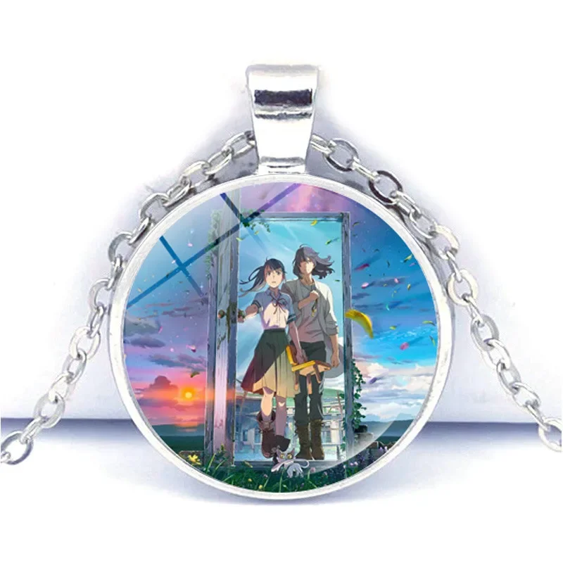 Suzume No Tojimari Pendant Necklace Anime Harajuku Round Photo Necklaces Glass Dome Couple Jewelry Kawaii Kids Birthday Gifts