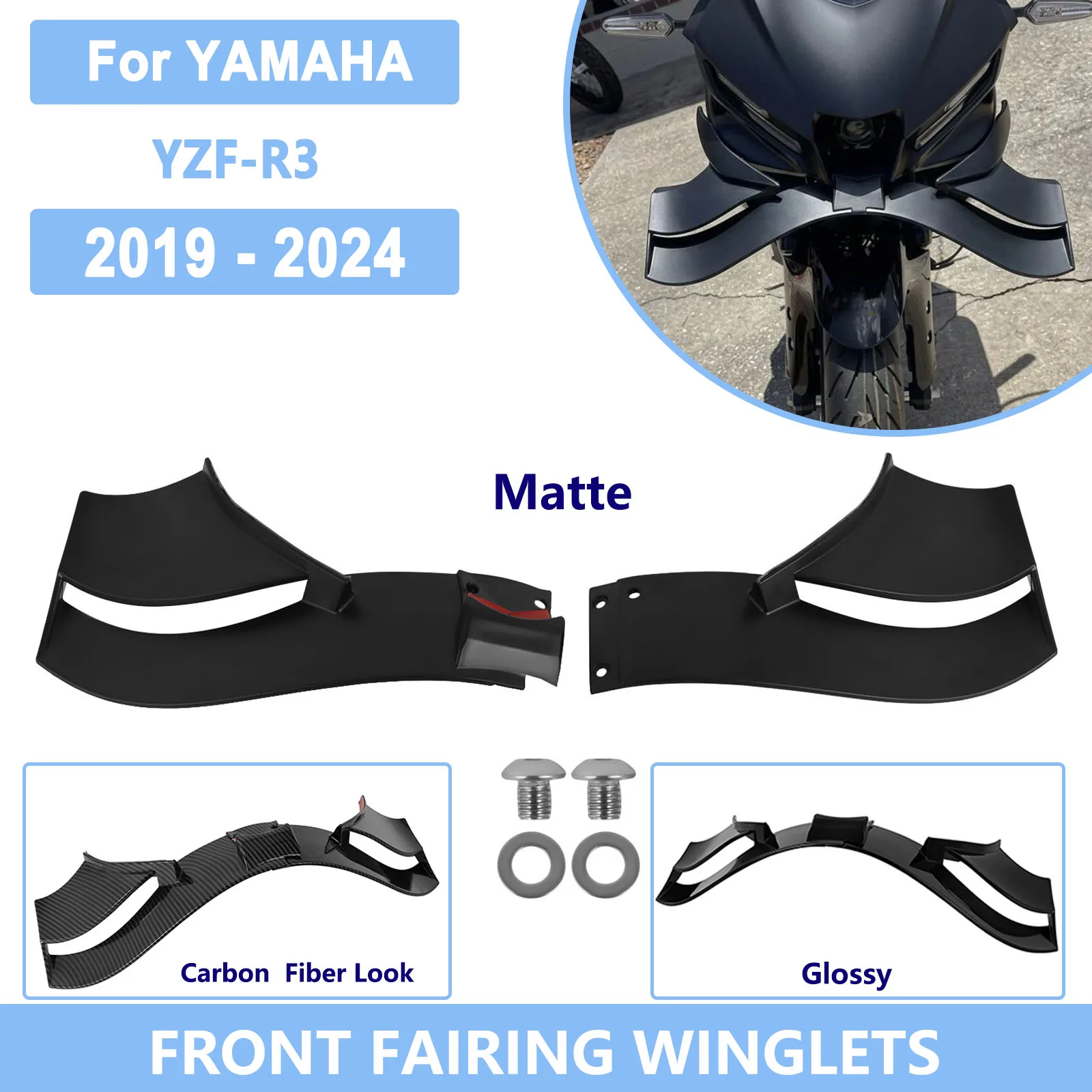 For Yamaha YZF R3 2019 - 2024 YZF-R3 Motorcycle Front Spoiler Downforce Thrust Wing wind Deflector Fairing Winglet Accessories